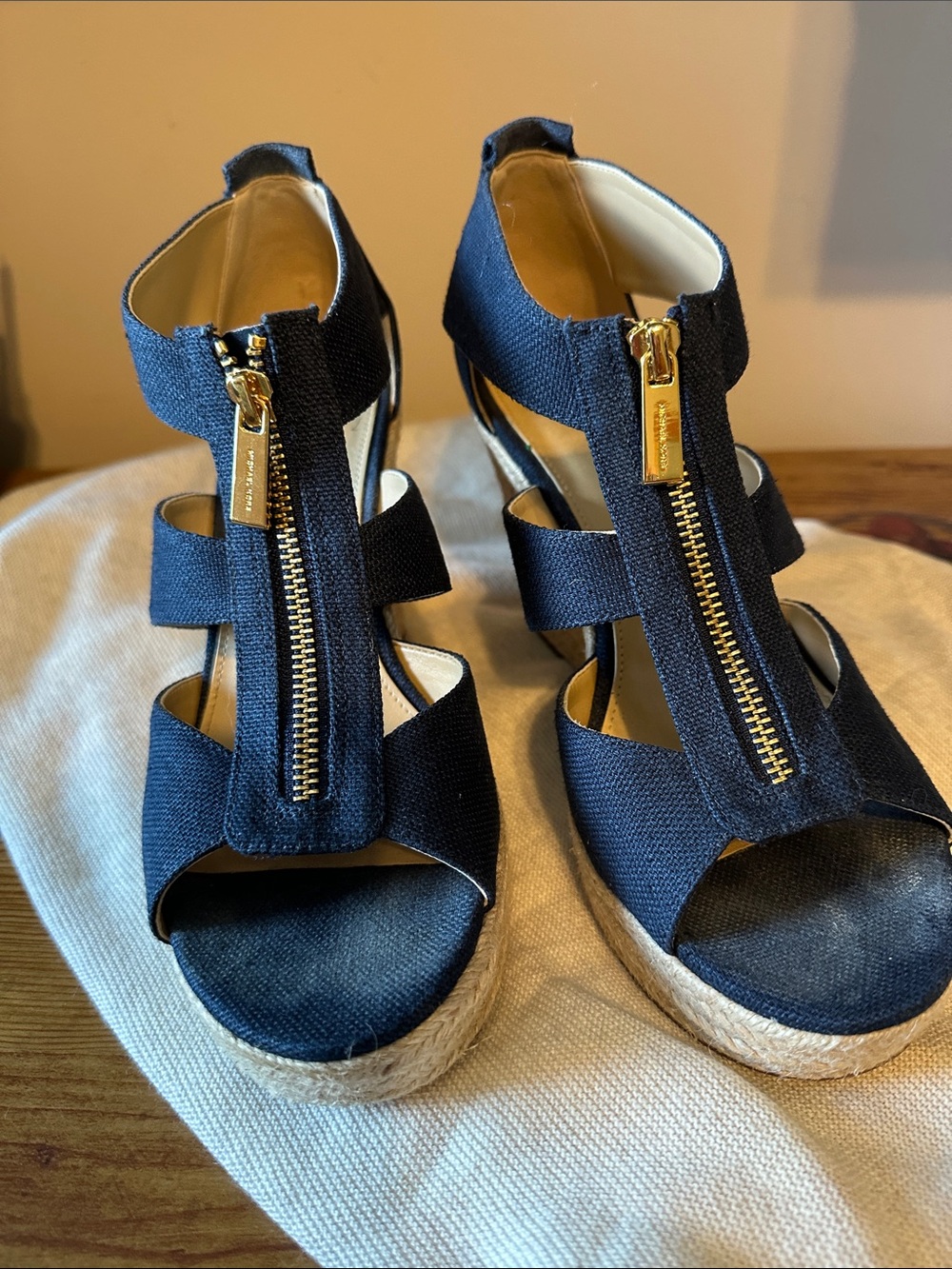 Michael Kors Women’s Navy Espadrille Wedge Sandals with Front Zip